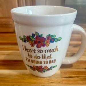 Floral White Mug with Gold Text